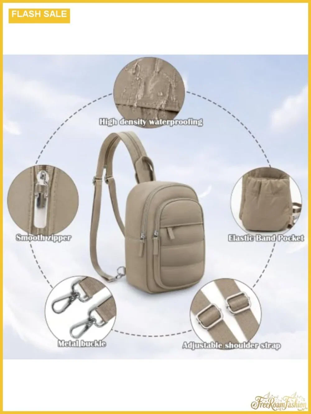 Puffer Sling Bag for Women - Convertible Mini Backpack, RFID Blocking, Nylon